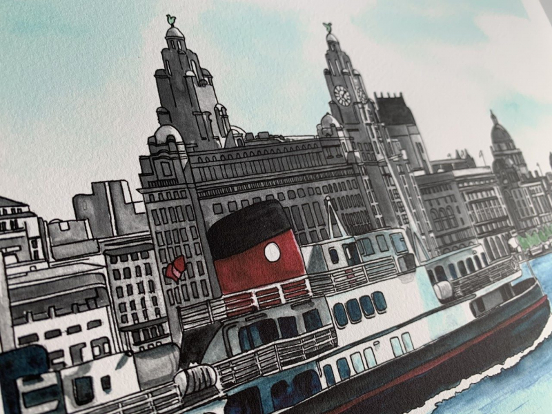 Three Graces & Mersey Ferry Print - Paint By Pablo